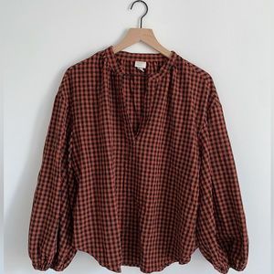 gingham balloon sleeve blouse